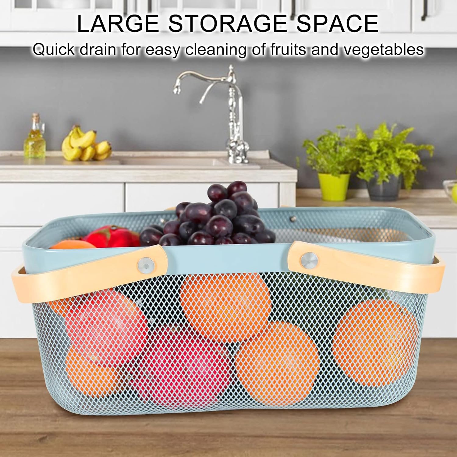 Garden Harvest Basket,Delicate Harvest Basket for Garden Vegetables,Practical Metal Mesh Wire Basket with Handle
