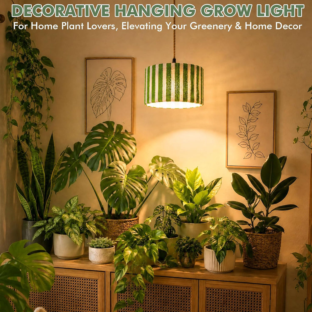 Hanging Grow Lights for Indoor Plants, Full Spectrum Plant Light with Timer | 15FT Power Cord Decorative Pendant Plant