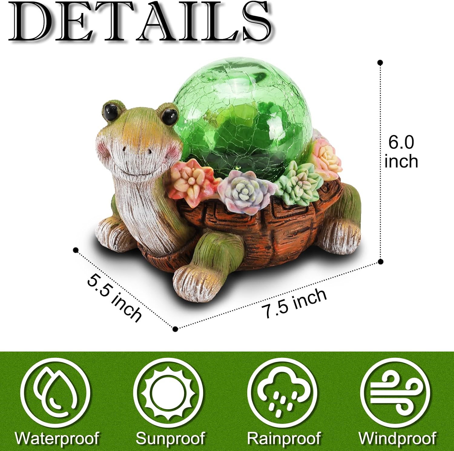 Solar Turtle Garden Statue Lights for Outdoor Decor with Succulent and LED Lighting - Lawn Decoration Resin Tortoise