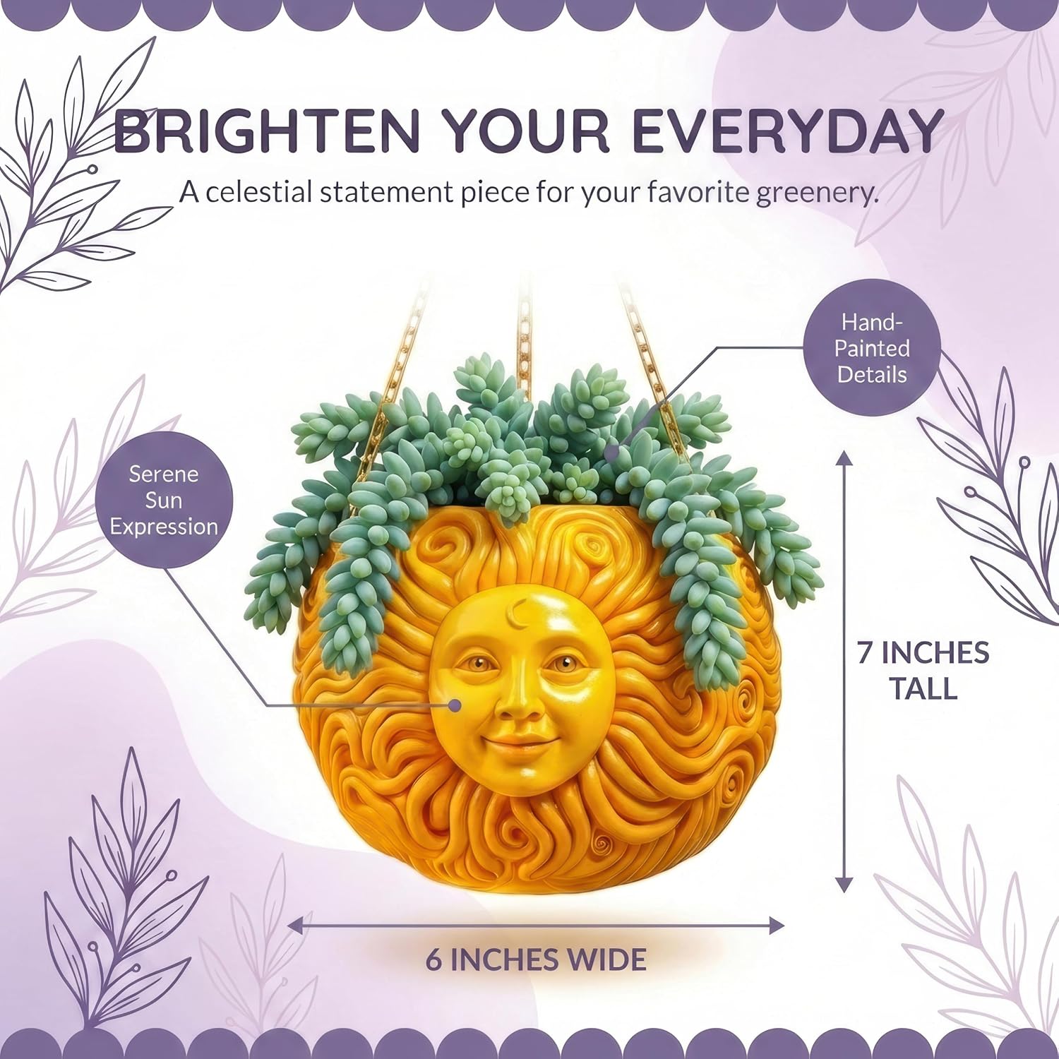 Fun & Unique Sun Face Hanging Planter Quirky Celestial Decor for Plant Lovers – Indoor Outdoor Flower Basket for