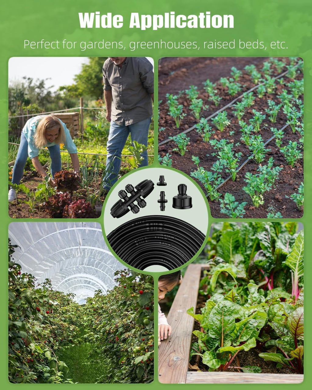 Pawfly 200 ft 1/4 Drip Irrigation Tubing, 1/4" Emitter Tubing with 6" Spacing, Polyethylene Drip Line with 24 Parts