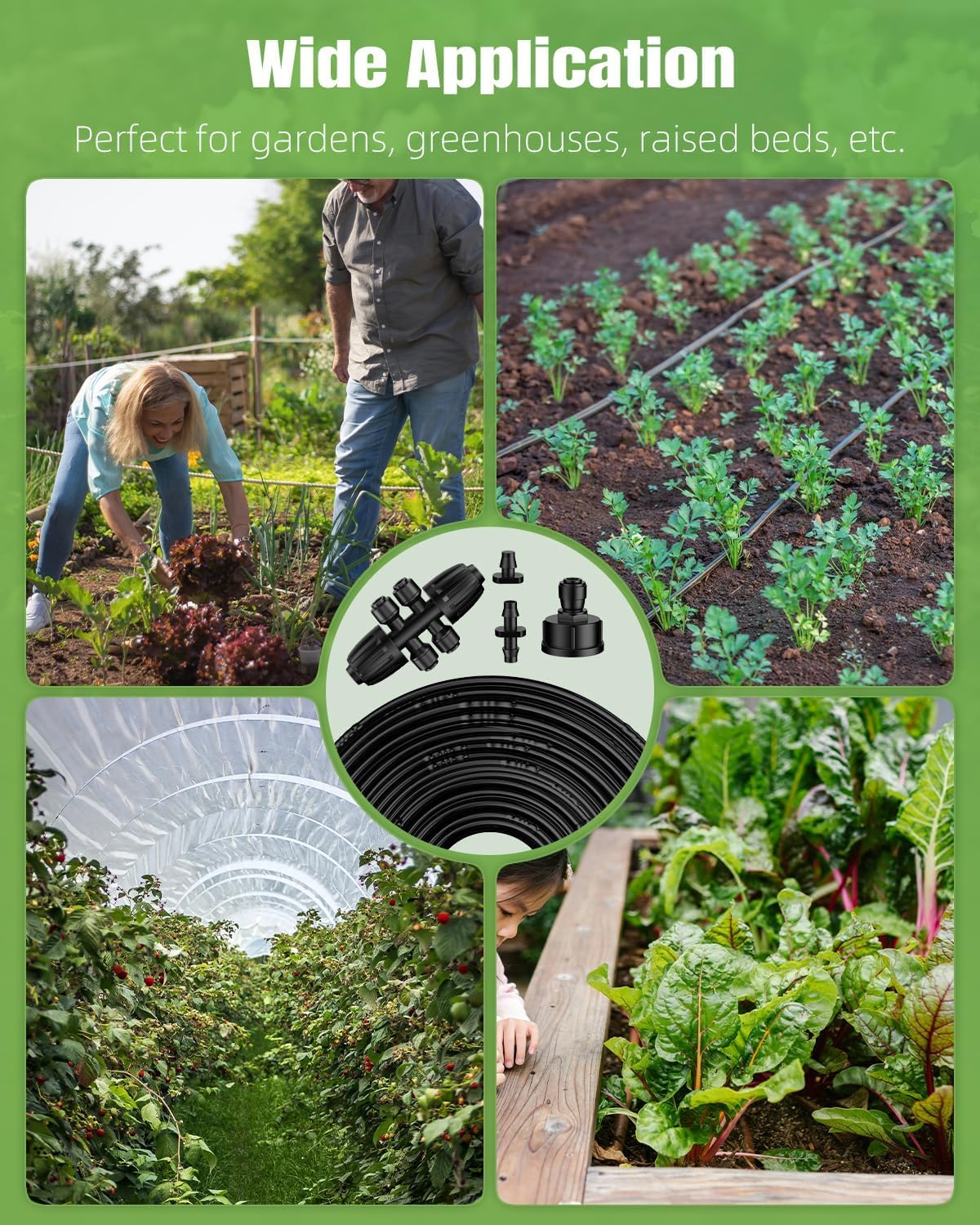 Pawfly 200 ft 1/4 Drip Irrigation Tubing, 1/4" Emitter Tubing with 6" Spacing, Polyethylene Drip Line with 24 Parts