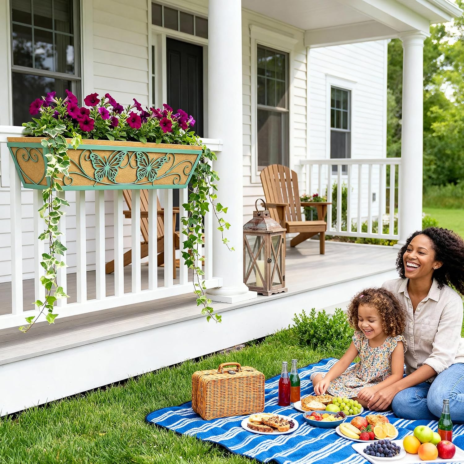 2 Pack 24 Inch Window Boxes Planter for Outdoor Plants Deck Railing Planters Box with Adjustable Brackets for Porch