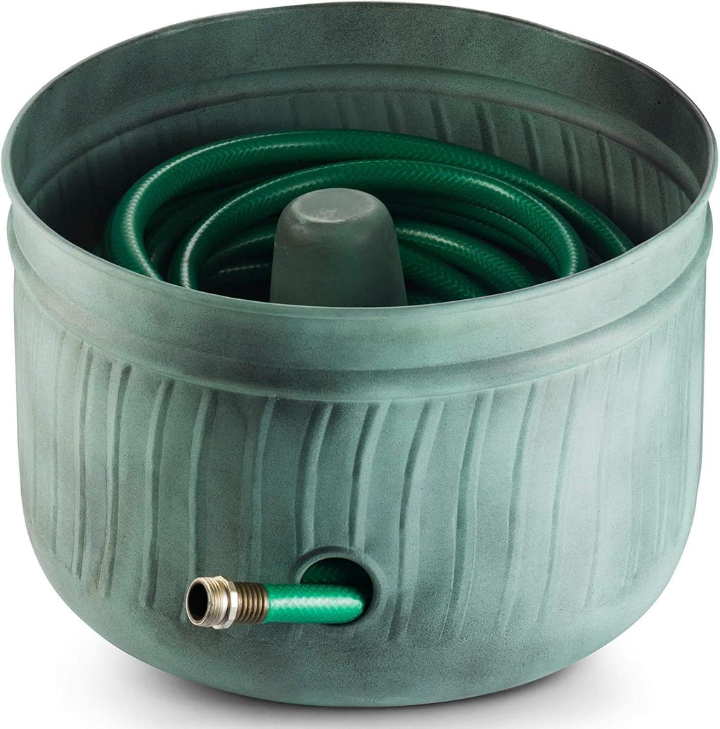 Garden Hose Holder Storage Pot with Lid 17 x 11.5" | Water Hose Container Pot Outdoor or Indoor Use | Expandable Water