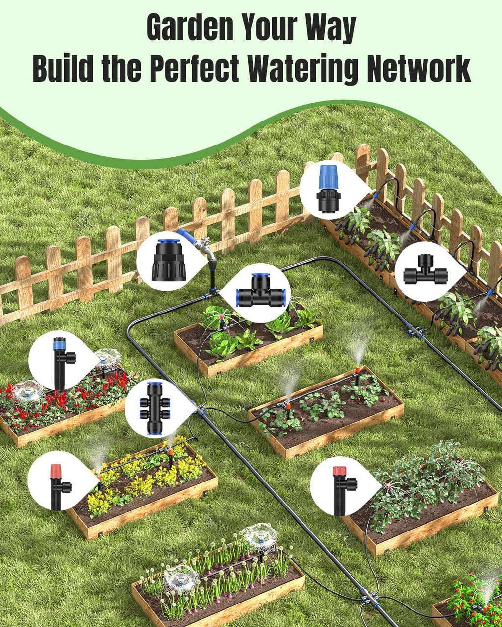 Pawfly 230 ft Quick Connect Drip Irrigation Kit, Drip Irrigation System for Garden Watering System with 1/2" (33 ft) &