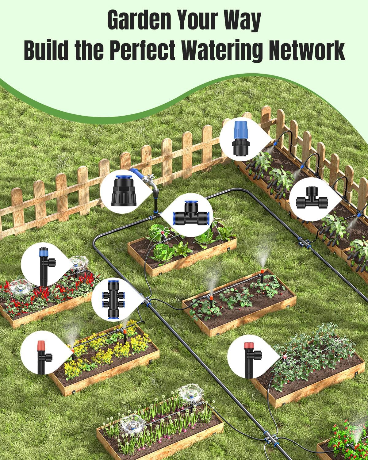 Pawfly 230 ft Quick Connect Drip Irrigation Kit, Drip Irrigation System for Garden Watering System with 1/2" (33 ft) &