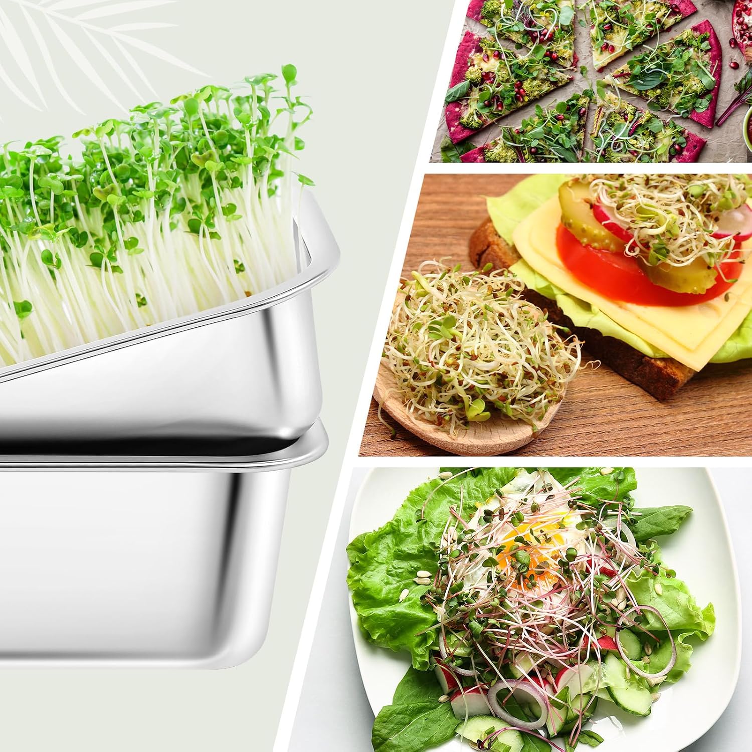 Vesici 4 Pack Sprouting Tray Kit, Stainless Steel Soil Free Cultivation Germination Tray, Wheatgrass Growing Container