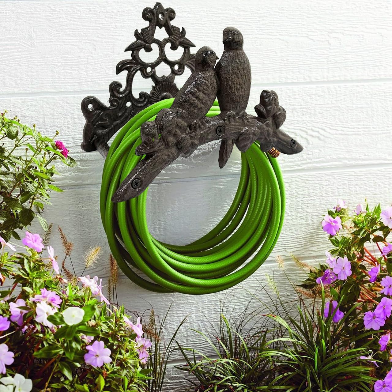 Garden Hose Holder Cast Iron Heavy Duty Water Hose Hanger, Outside Wall Mount, Solid Metal Decorative