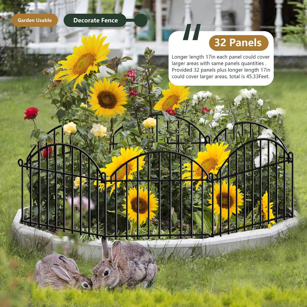 32 Panels Garden Fence, 45.33ft x 20in Animal Barrier Fences for Rabbits Dogs, Rustproof Metal Gardens Border Fencing