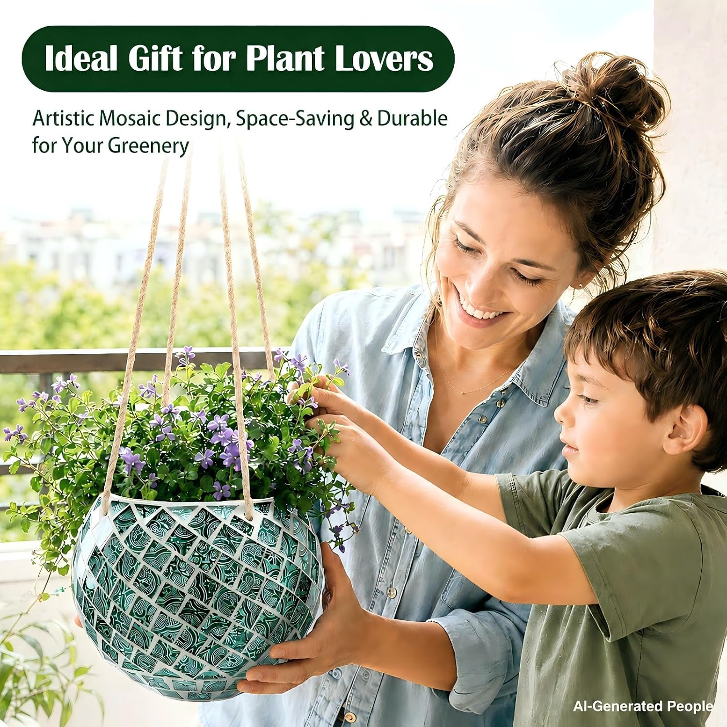 Ceramic Hanging Planter Mosaic Hanging Flower Pot | Small Plant Pot for Indoor Plant Disco Ball Planter with Drainage