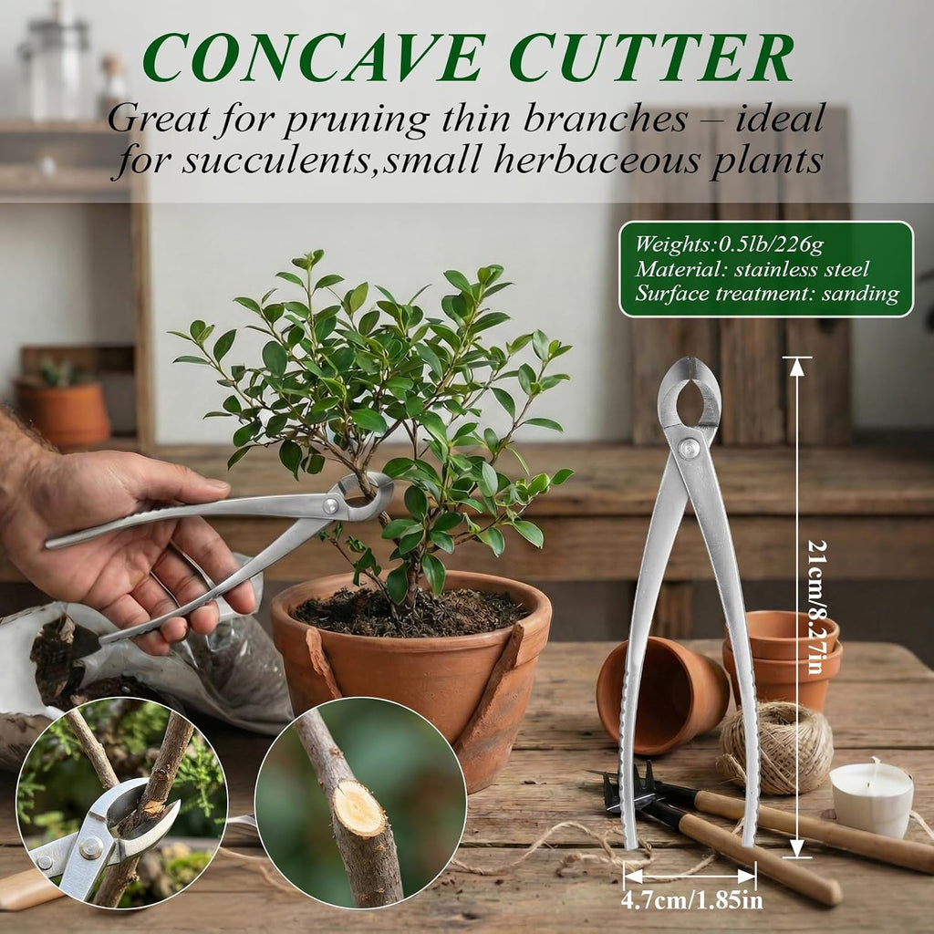 Bonsai Tools Set 3-Piece – Knob Cutter, Concave Cutter & Scissors for Trim | High-Carbon Steel, Ergonomic Non-Slip
