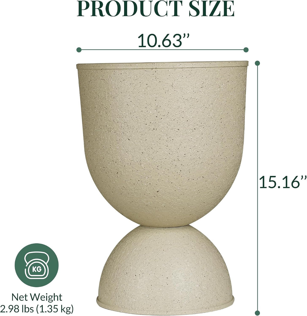 KOL Planters Flower Pots, Plastic Urn Planters for Indoor Outdoor Plants, Beige Pedestal Planter Pots 2 Pack, 15 Inch