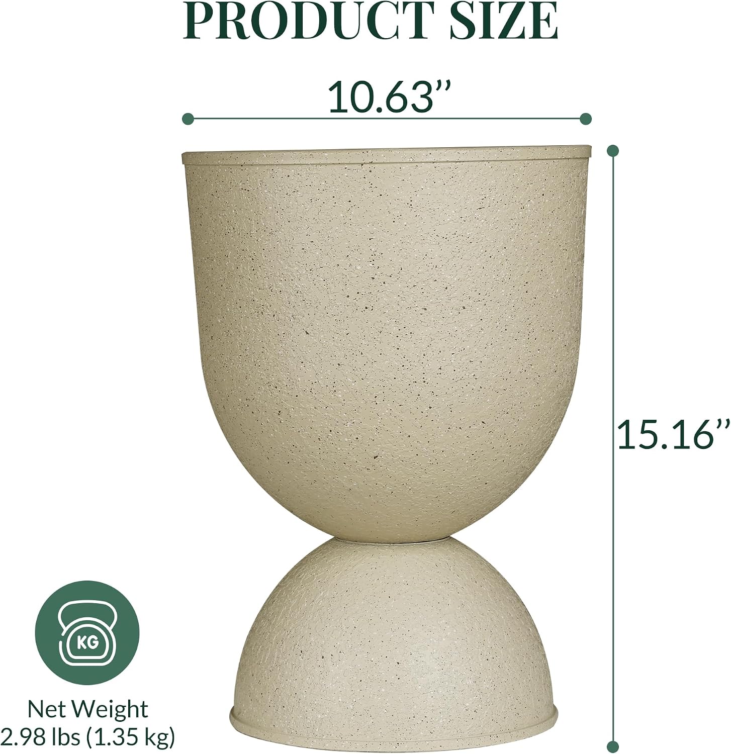 KOL Planters Flower Pots, Plastic Urn Planters for Indoor Outdoor Plants, Beige Pedestal Planter Pots 2 Pack, 15 Inch