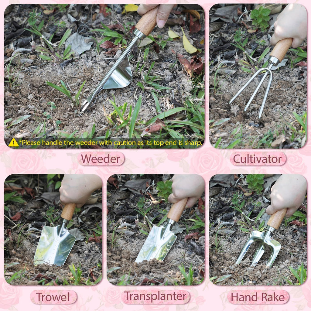 Garden Tools Set, 10-Piece Heavy Duty Garden Hand Tools Kit with Wooden Handle, Durable Organizer Bag for Garden
