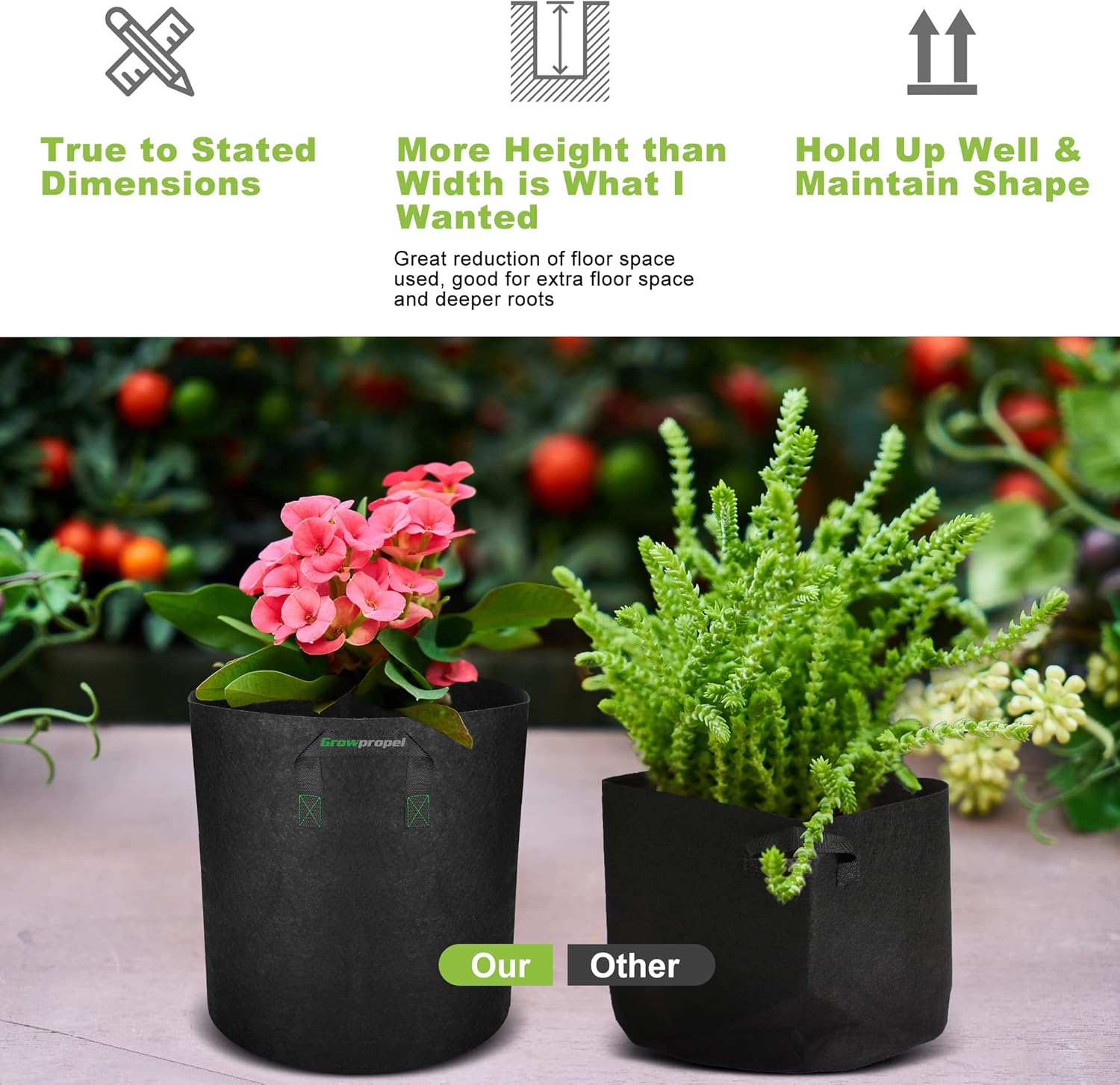 Taller Grow Bags, 30 Gallon 2 Pack | Heavy Duty Nonwoven, Aeration Fabric, Deep Grow Pots, With Handles, For Vegetables