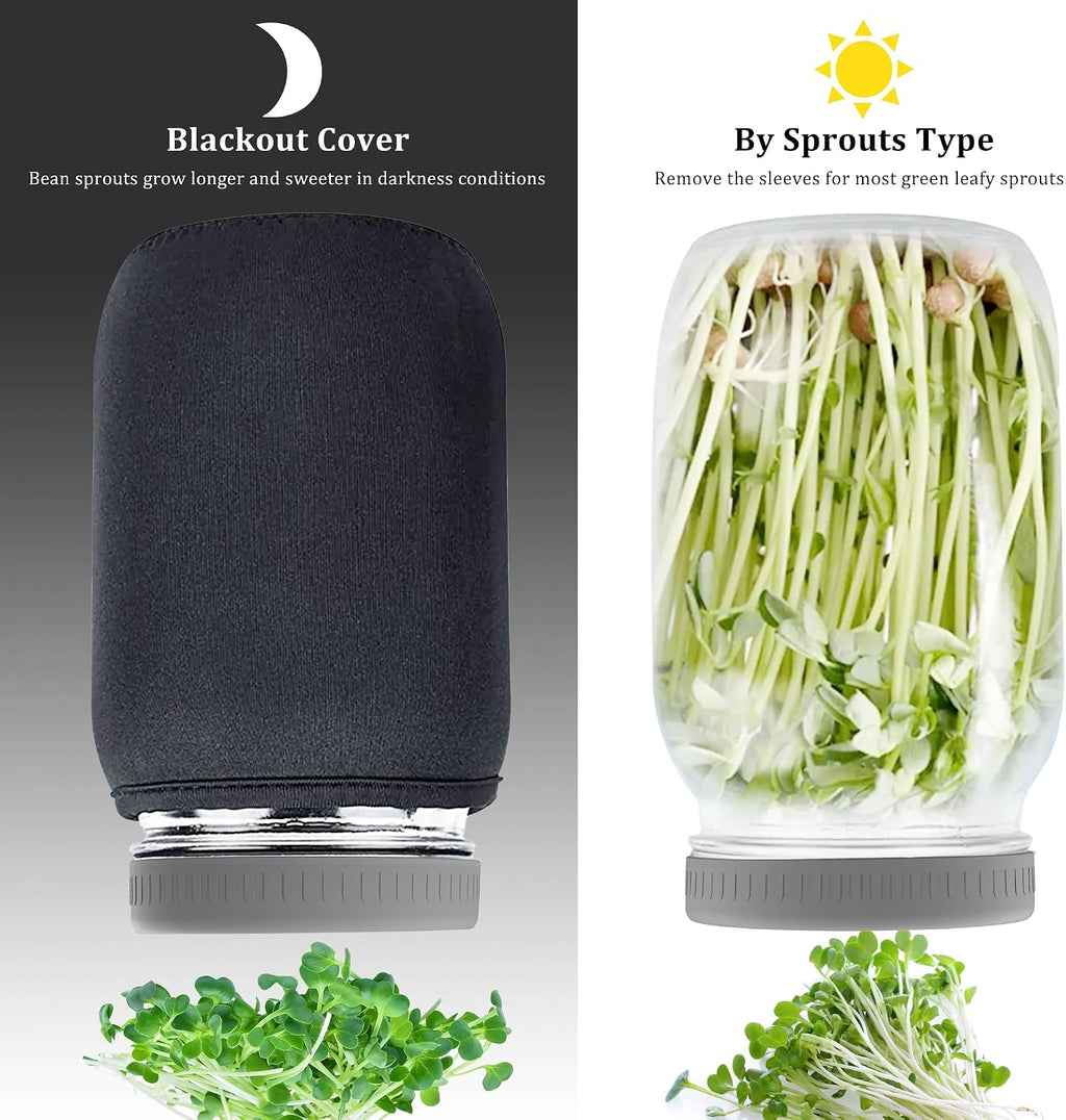 Organic Seed Sprouting Jar Kit – 2 × 32 oz Wide-Mouth Mason Jars with Stainless-Steel Sprouter Lids & Stand, Blackout