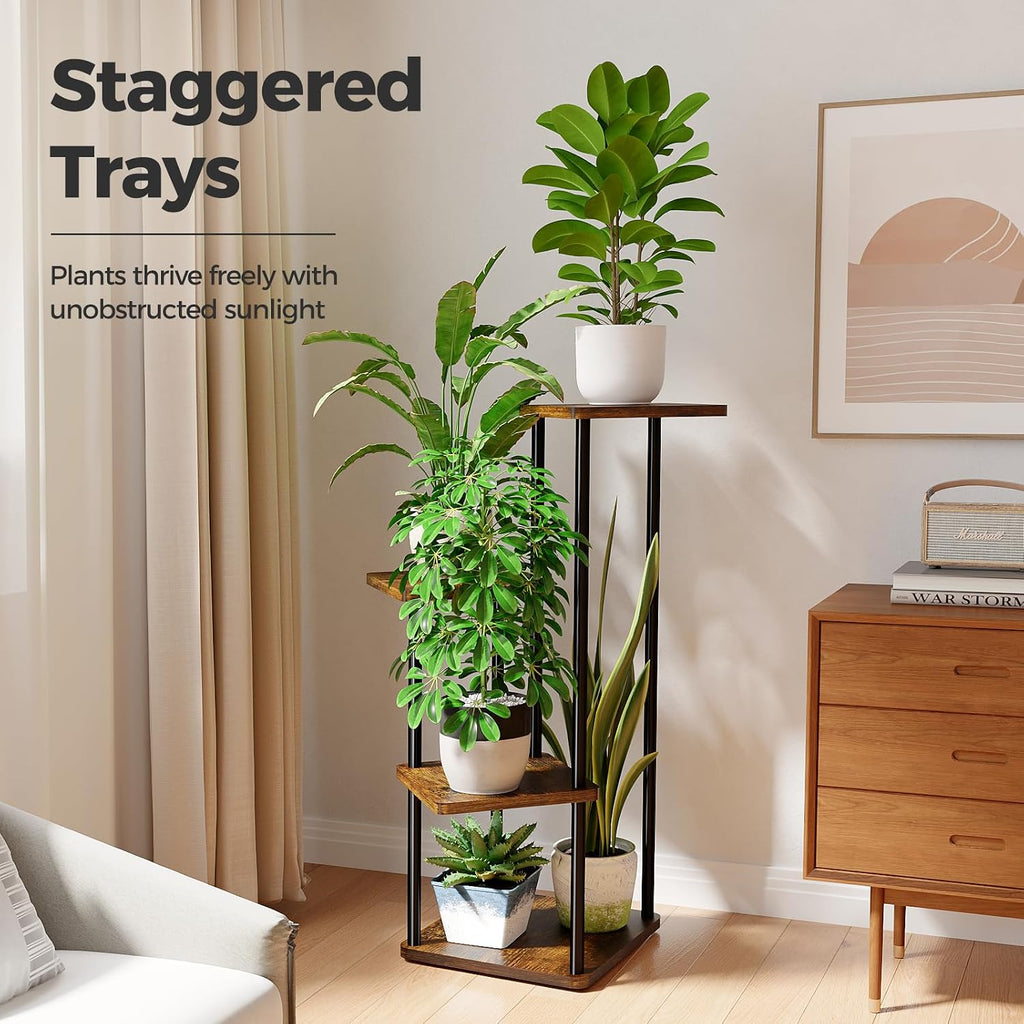 Bamworld Small Plant Stand Corner Plant Shelf for Indoor Plants | 4 Tier Flower Stand Wooden Plant Holder for Balcony