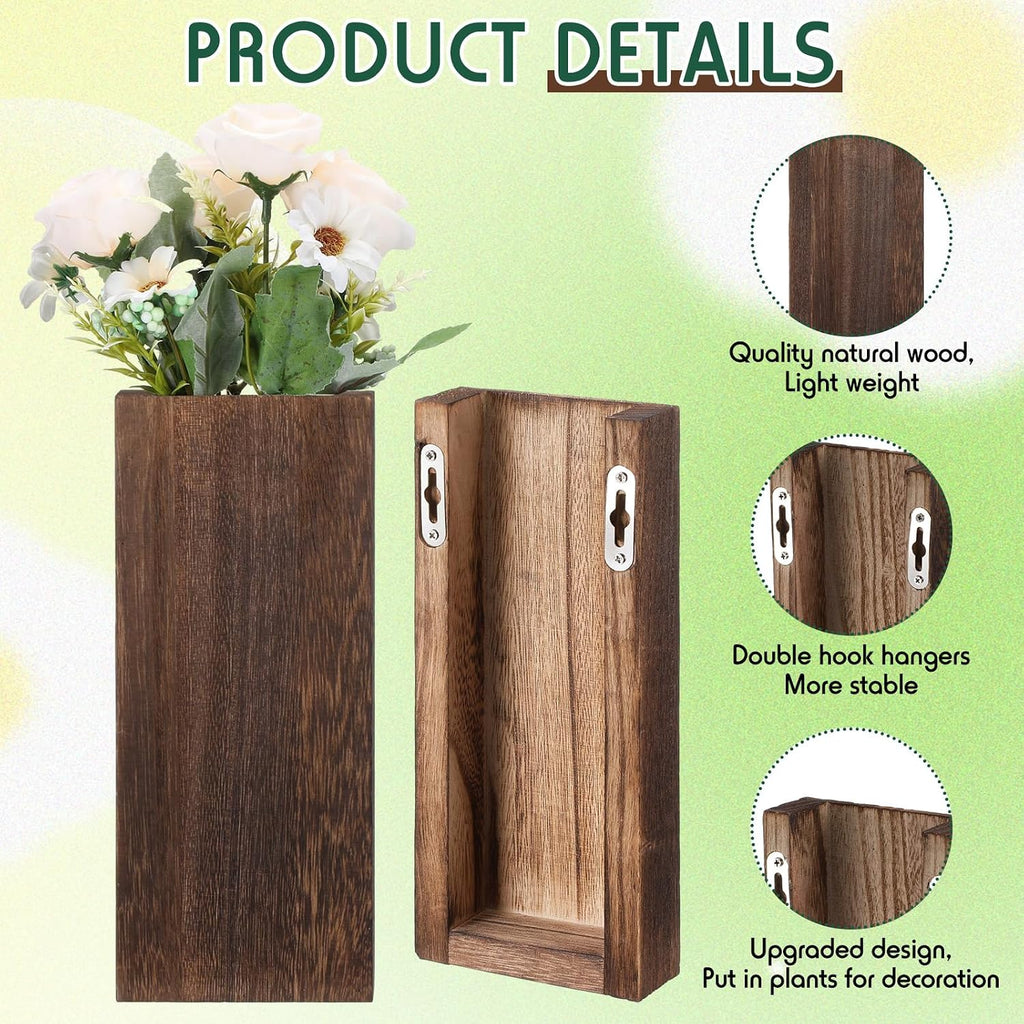 4 Pack Wood Wall Planter for Dried Flowers and Artificial Greenery Indoor Plants Holder, Wood Wall Decor Wooden Pocket
