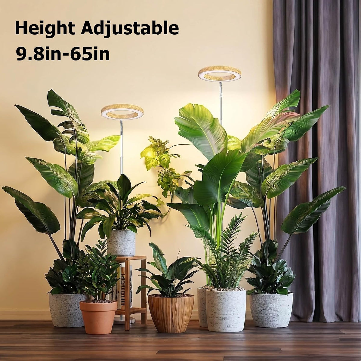 Grow Lights for Indoor Plants Full Spectrum,6.3" LED Wood Grain Plant Grow Light,9.8-65in Height Adjustable Plant