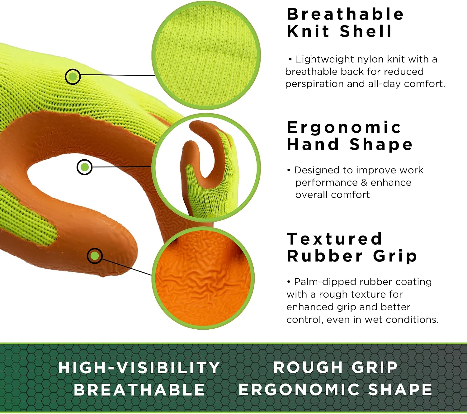 SHOWA Atlas 300 Original 1994 Crinkle Grip Work Gloves,for Construction, Landscaping, Gardening, & Masonry