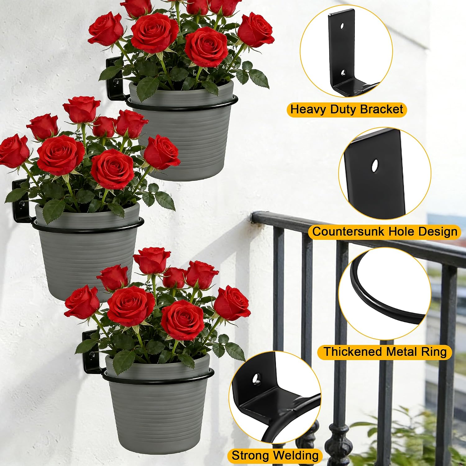 6 Pack 8 Inch Plant Pot Holder Ring,Metal Plant Holder Brackets Rings with 12 Screws & 12 Bolts, Potted Planter