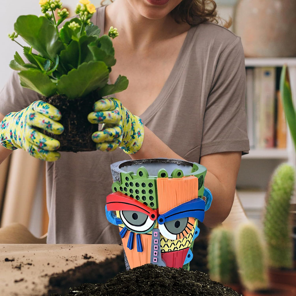 Midogaigai Abstract Face Planter Pots for Indoor Plants & Flowers Deco Gift | Funny Planter,Colorful Resin Flower Pots