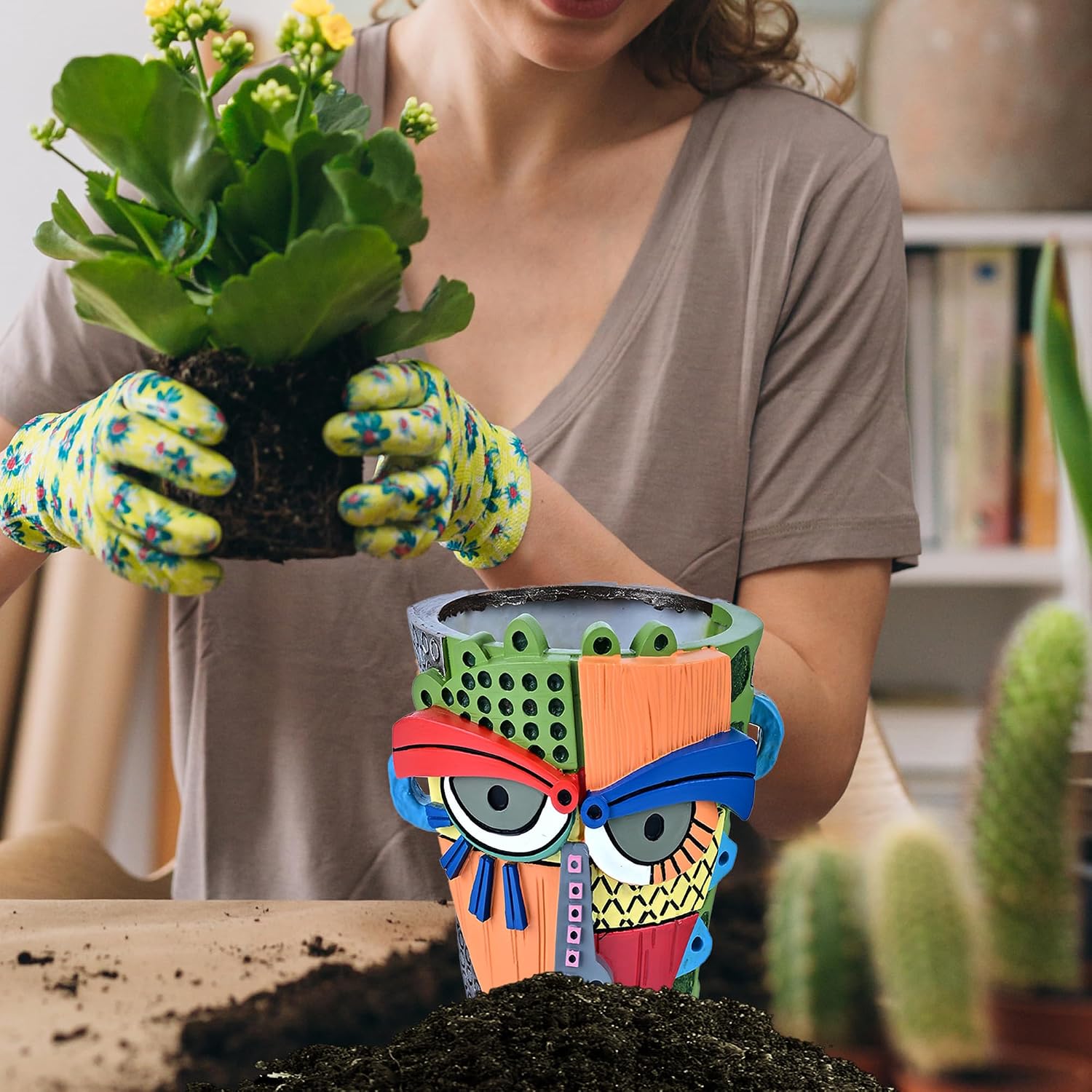 Midogaigai Abstract Face Planter Pots for Indoor Plants & Flowers Deco Gift | Funny Planter,Colorful Resin Flower Pots