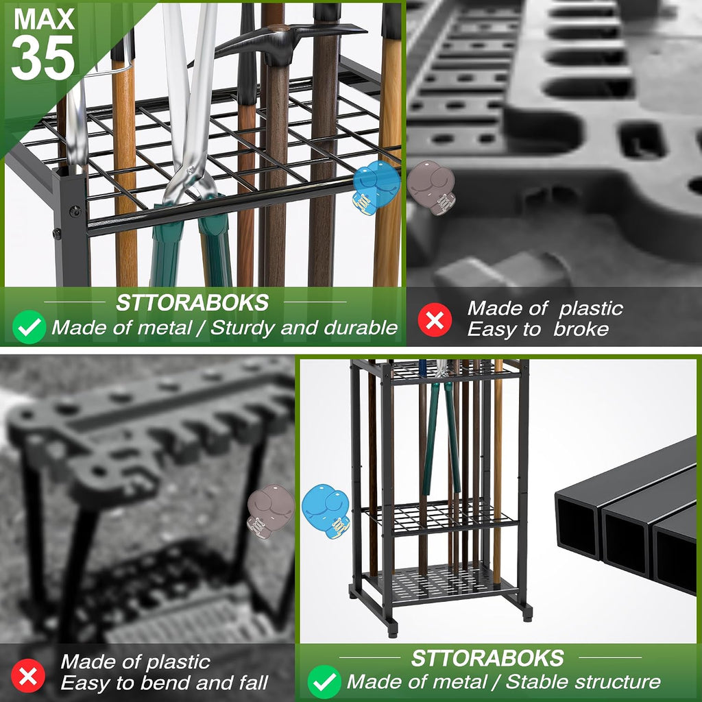 Garden Tool Organizer, Garage Tool Organizer & Garage Organization, Heavy Duty Steel Tool Storage Rack Holds 35 Rakes
