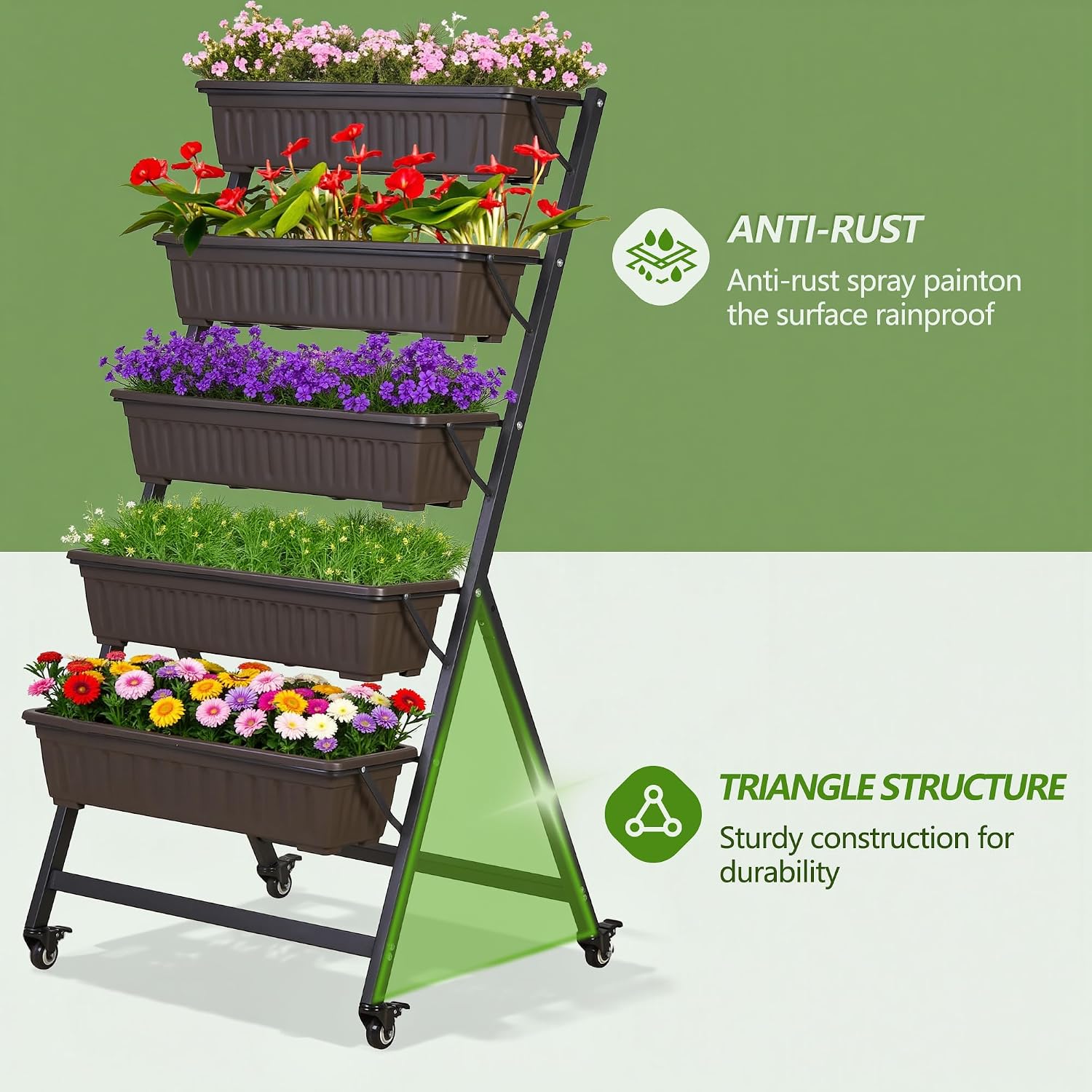 VECELO 5-Tier Vertical Garden Bed, Freestanding Elevated Raised Garden Planter with 5 Garden Planter Boxes, Lockable