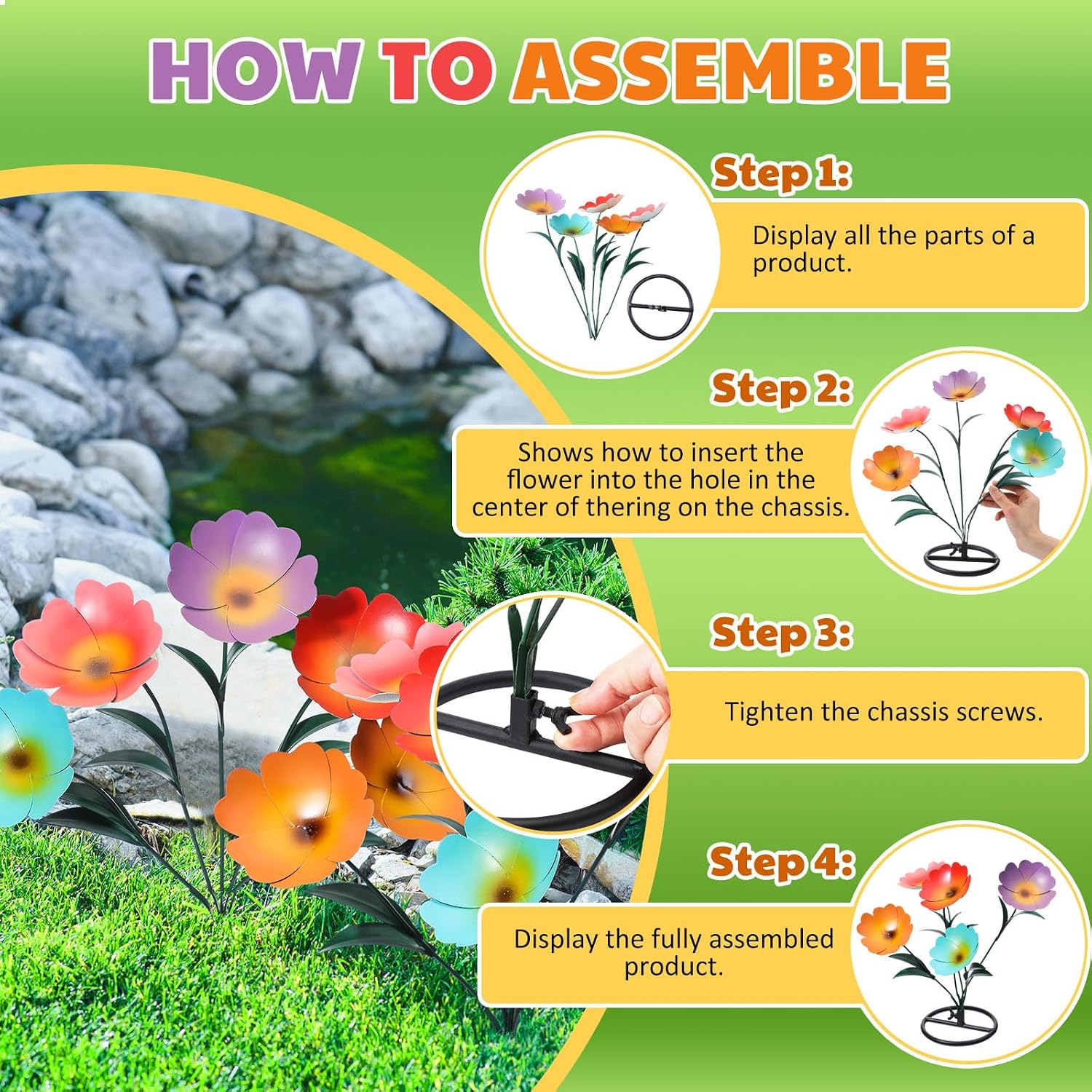Yaocom 2 Pack Metal Flowers for Outdoor, Decorative Garden Stakes Yard Art, Outdoor Spring Garden Stake Summer Decor