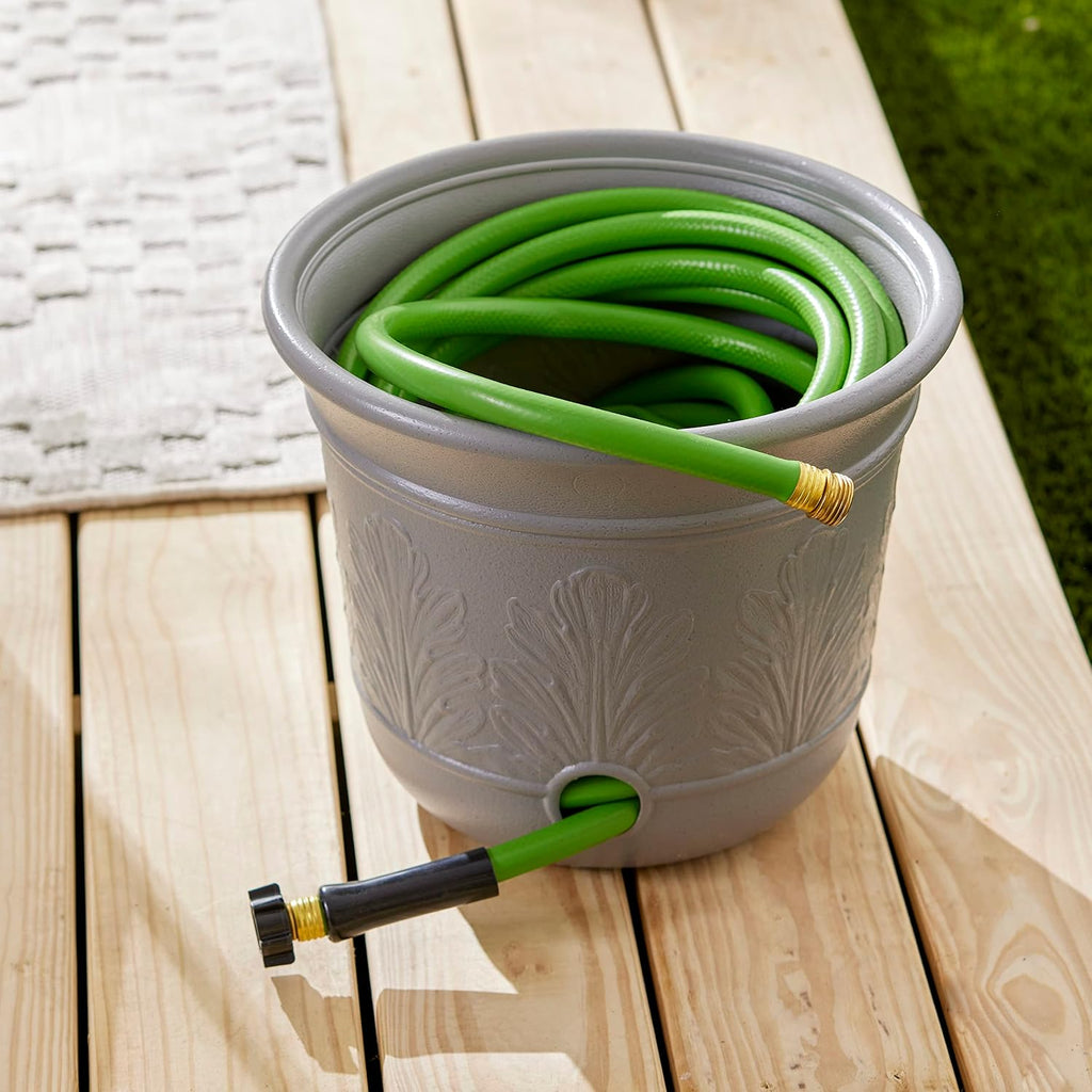 Suncast 300 Foot Heavy Duty 5 Gallon Decorative Plastic Hose Pot for Expandable and Lightweight Hoses, Ideal for