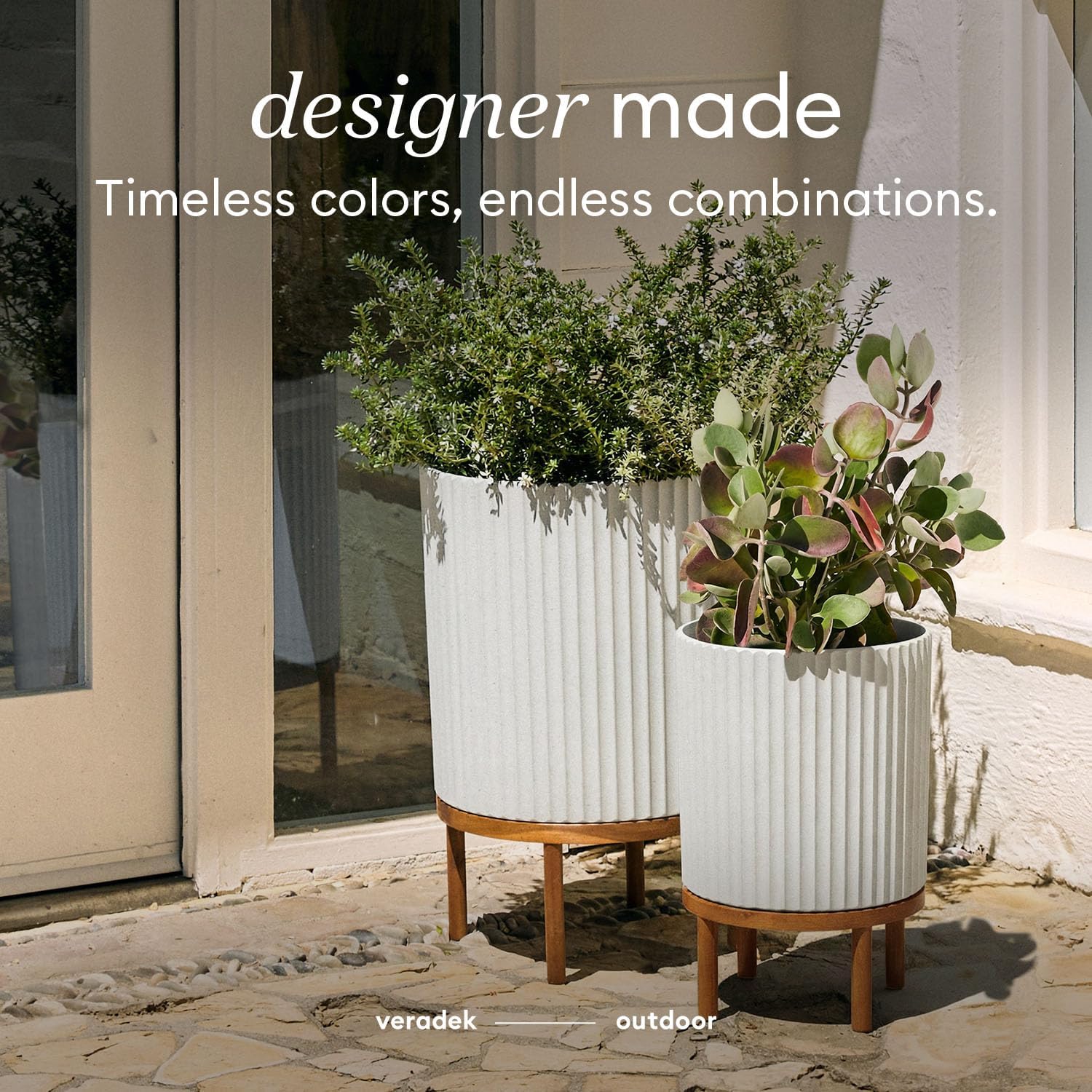 Veradek Demi 16 in. Raised with Stand Round White Plastic Planter with Brown Stand DMSTV16WBR