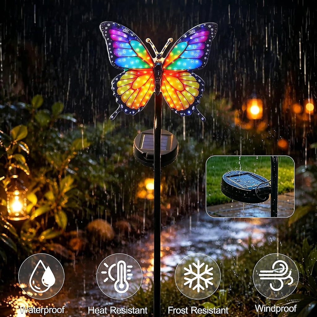 Solar Butterfly Garden Stake Light, 39.4" Outdoor Solar Garden Decor Light, Rainbow Glow Acrylic Butterfly, Auto On/Off
