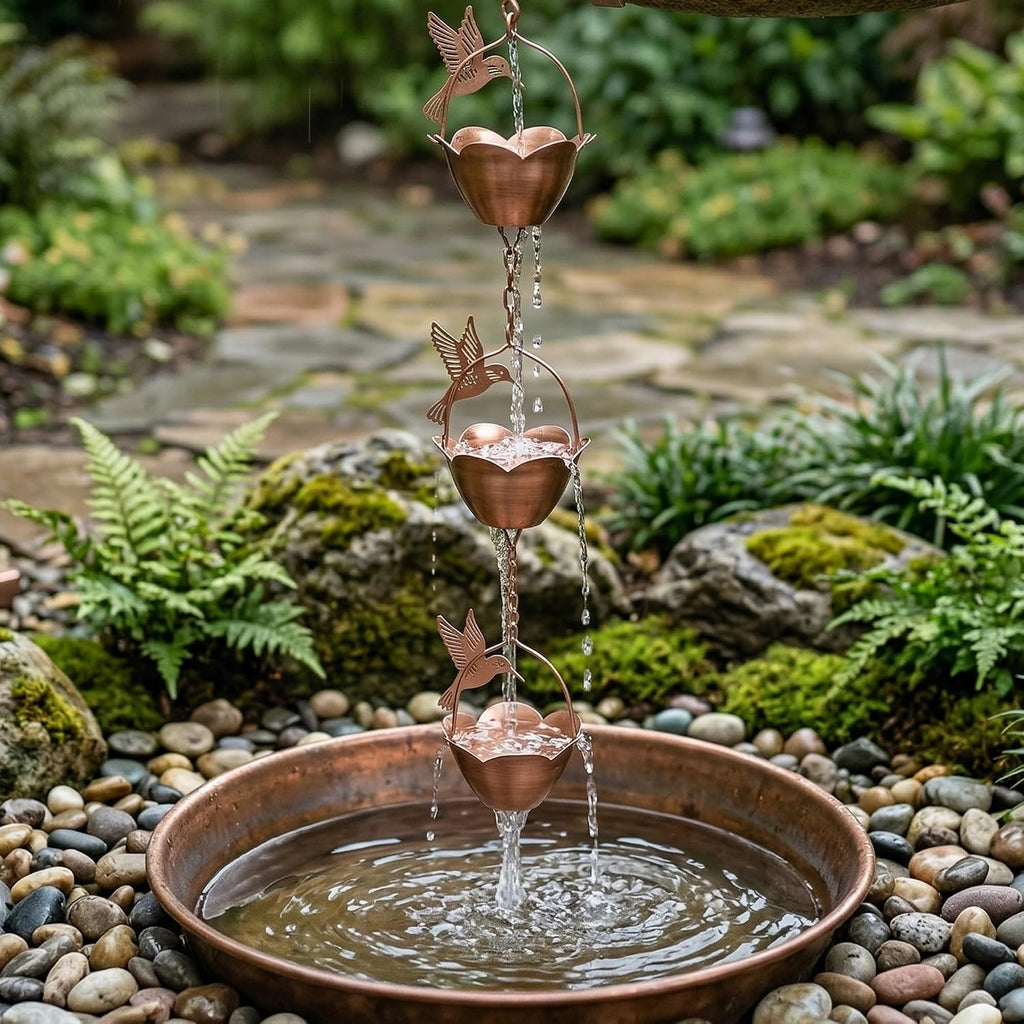 Topadorn Rain Chain for Gutters, 7.85 FT Metal Hummingbird Rain Chain | 12 Flower Cups, Decorative Hanging Rain Catcher