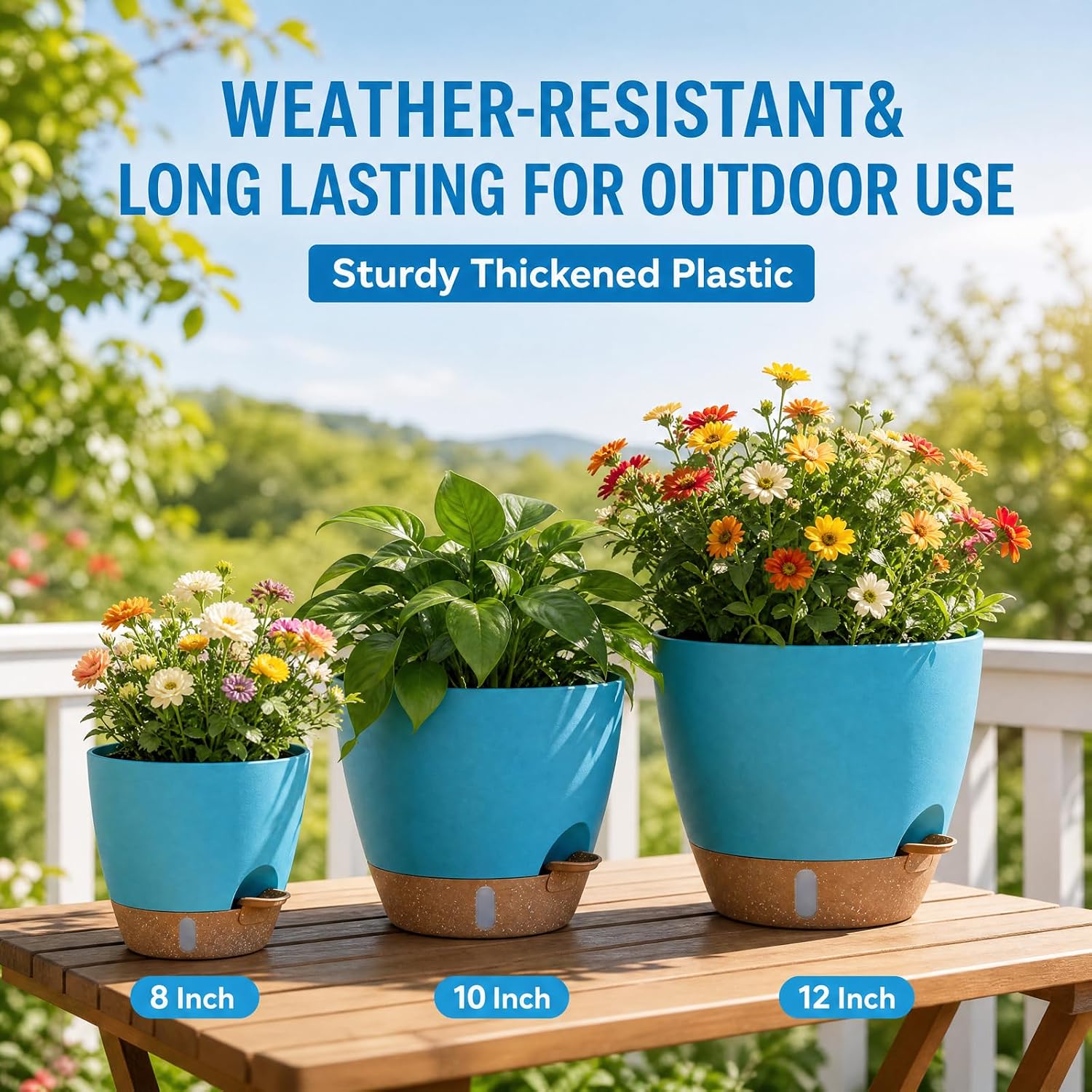 Ecolley Plant Pots 8/10/12 Inch Self Watering Pots, Set of 3 Plastic Planters with Drainage Holes and Saucers,Plastic