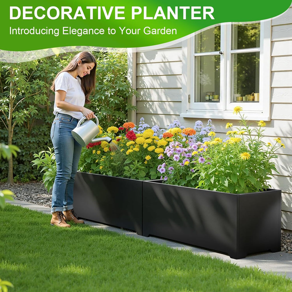 36" Black Long Box Planter with Legs, Large Rectangular Planter for Outdoor | Heavy-duty steel, rust-resistant, with