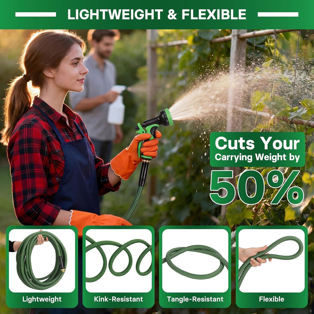 Garden Hose 75 ft Flexible Non-Expandable Water Hose Kink-Free Ultra Lightweight Leak-Proof Durable Portable
