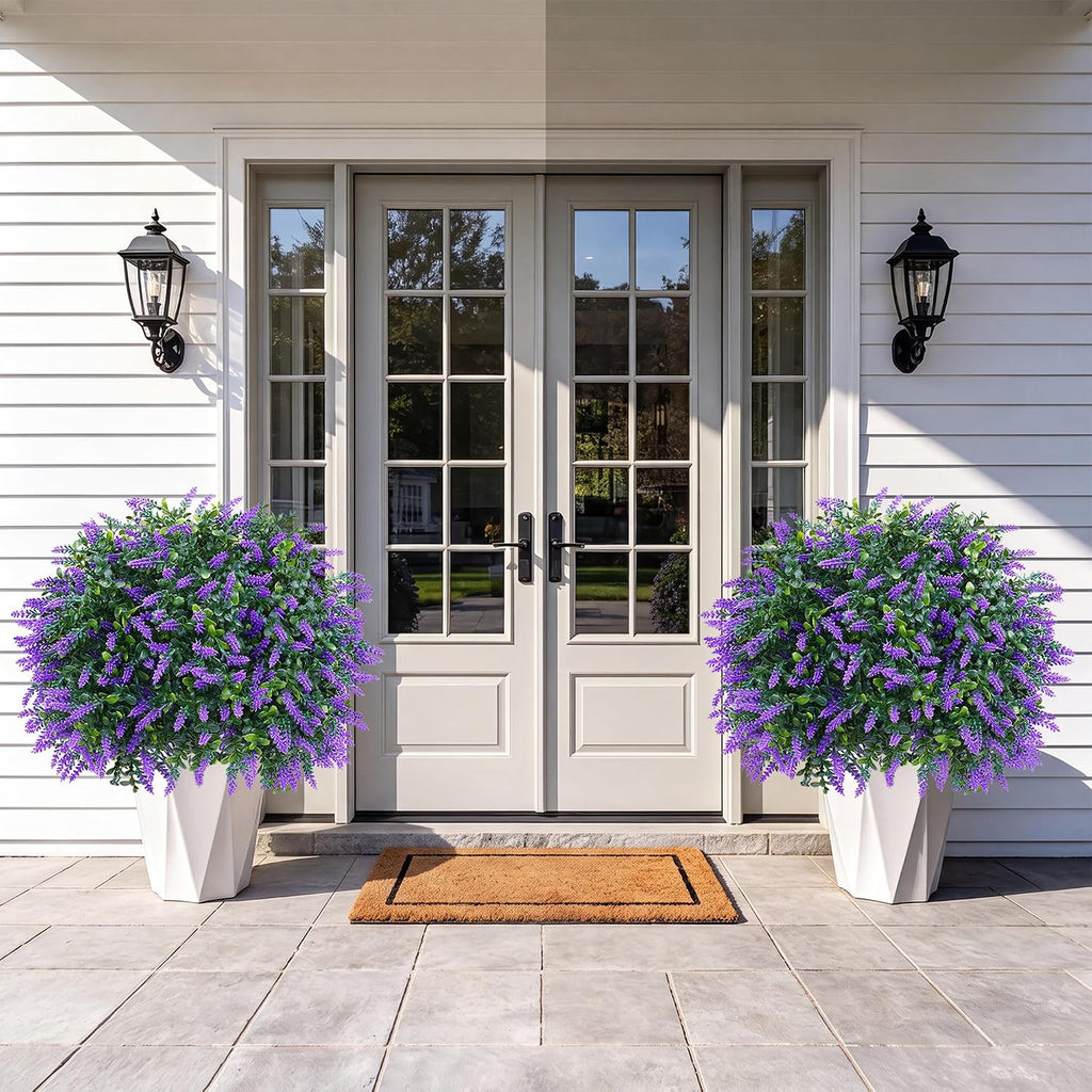 Artificial Lavender Boxwood Topiary Ball Trees Set of 2 Fake Shrubs Bushes | UV Resistant indoor outdoor faux evergreen