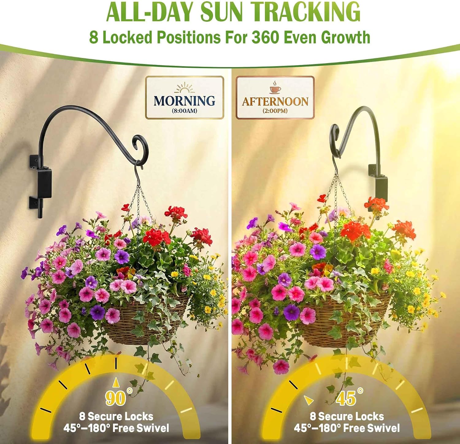 Qiang Ni Swivel Plant Hanger-16 Inch 60 lbs Capacity Bird Feeder Bracket | 45°-180° Swivel Adjustable Wall Mount