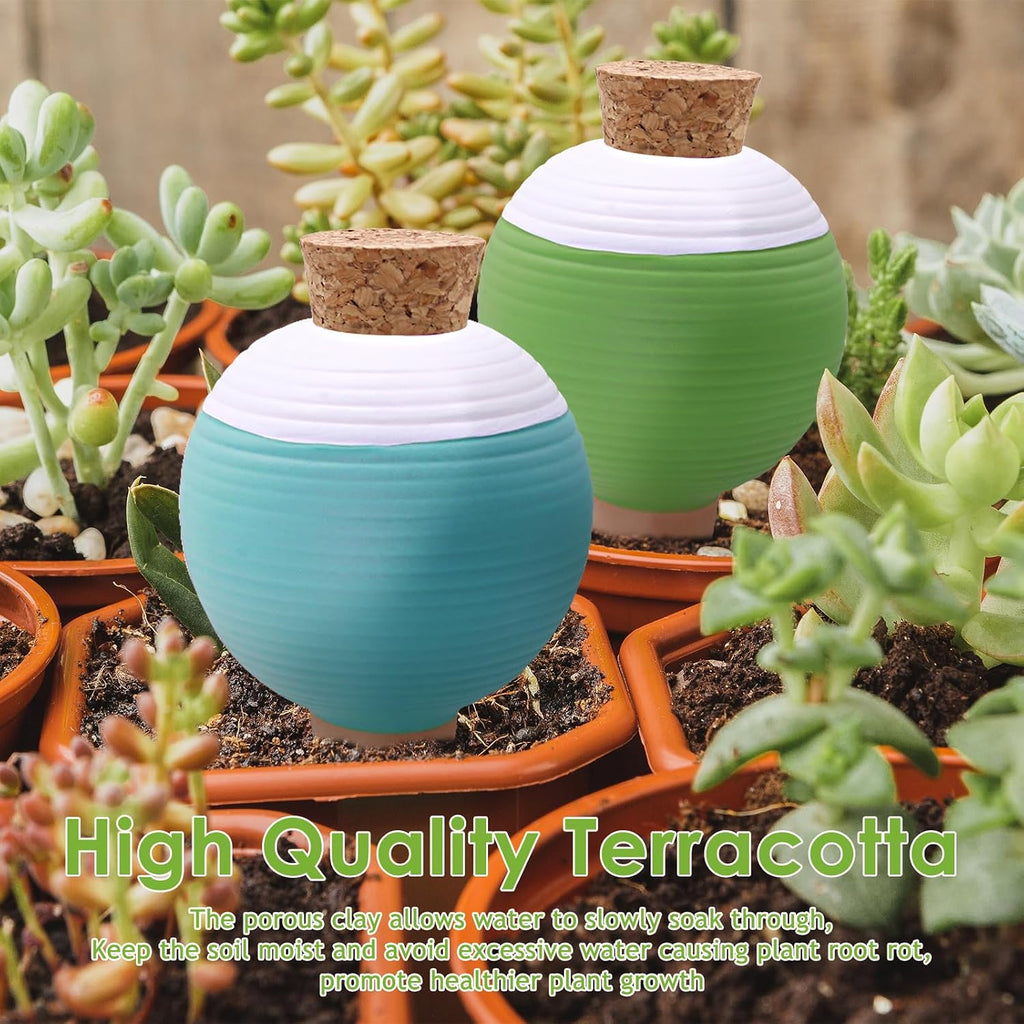 4PCS Plant Watering Globes, Large Terracotta Automatic Watering Stake | Plant Watering Devices with Wooden Stopper for
