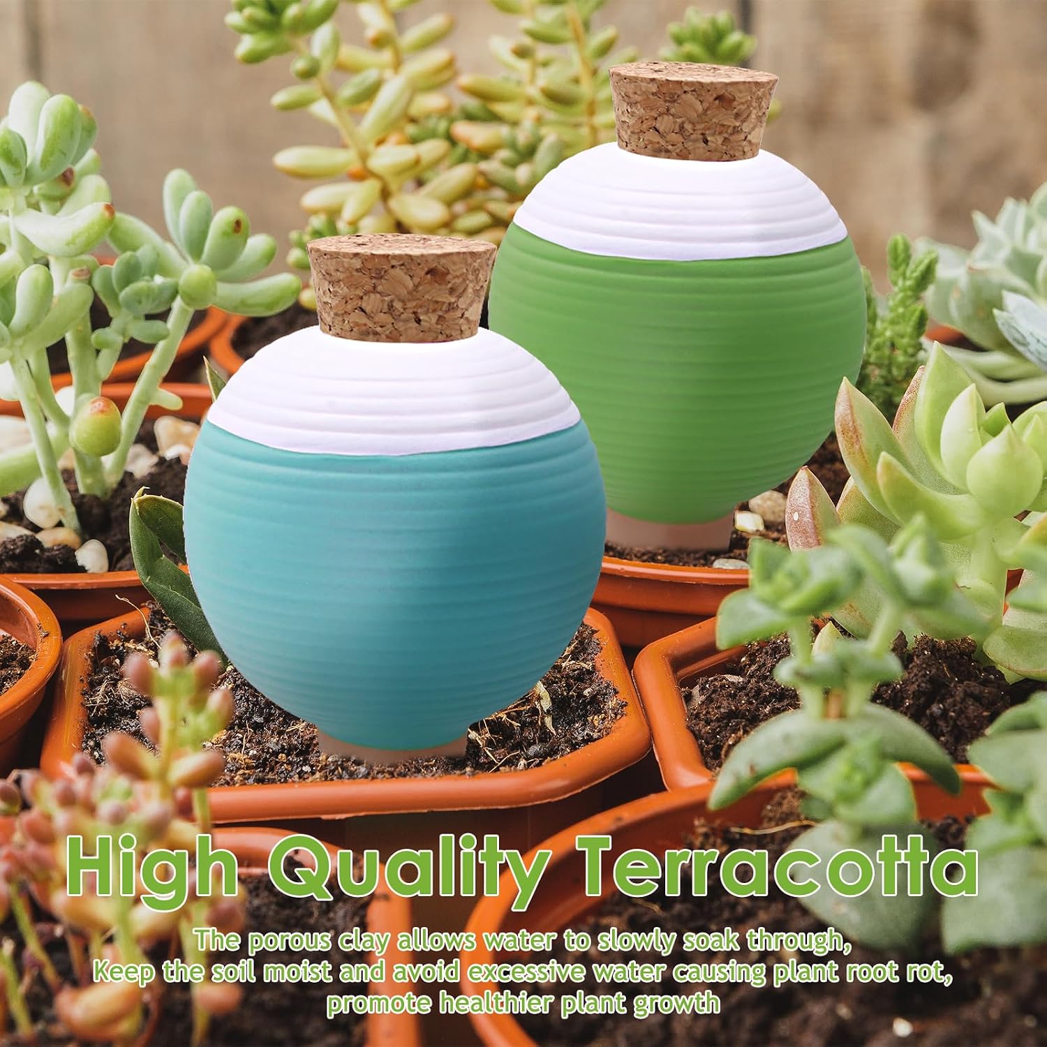 4PCS Plant Watering Globes, Large Terracotta Automatic Watering Stake | Plant Watering Devices with Wooden Stopper for