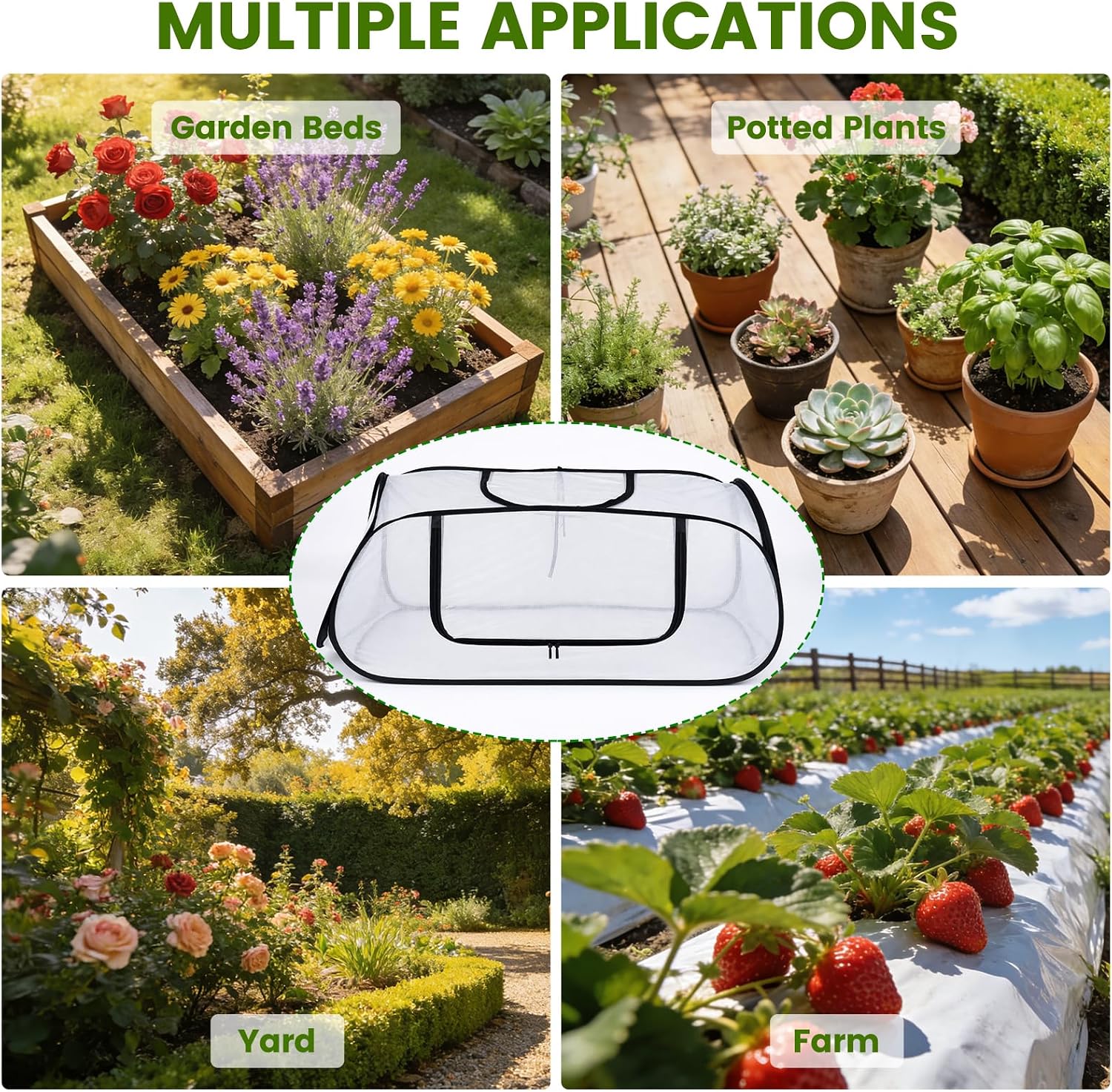 Garden Plant Cover for Raised Beds, 45''x19.6''x17.7'' Garden Row Plants Cover with Storage Bag, Stakes for Protecting