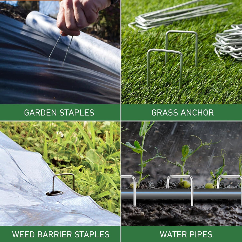 500 Pack Landscape Staples 6 Inches 11 Gauge Stakes, Galvanized Garden Stakes U-Shaped Pins and Landscaping Staples for