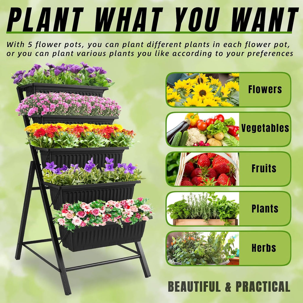 Homdox 3.74FT Vertical Garden Bed, 5 Tiers Vertical Raised Garden Planter, 23 * 26 * 45Inch Outdoor Garden Raised Bed