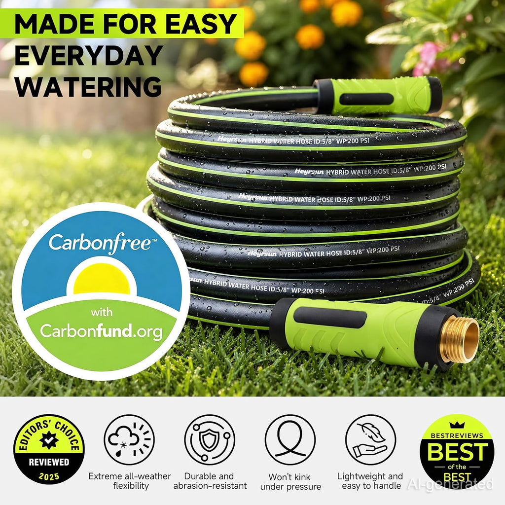 Garden Hose 50ft, Non-Expandable Heavy Duty Water Hose with 10 Function Sprayer, Flexible, Leakproof, Kink Resistant &