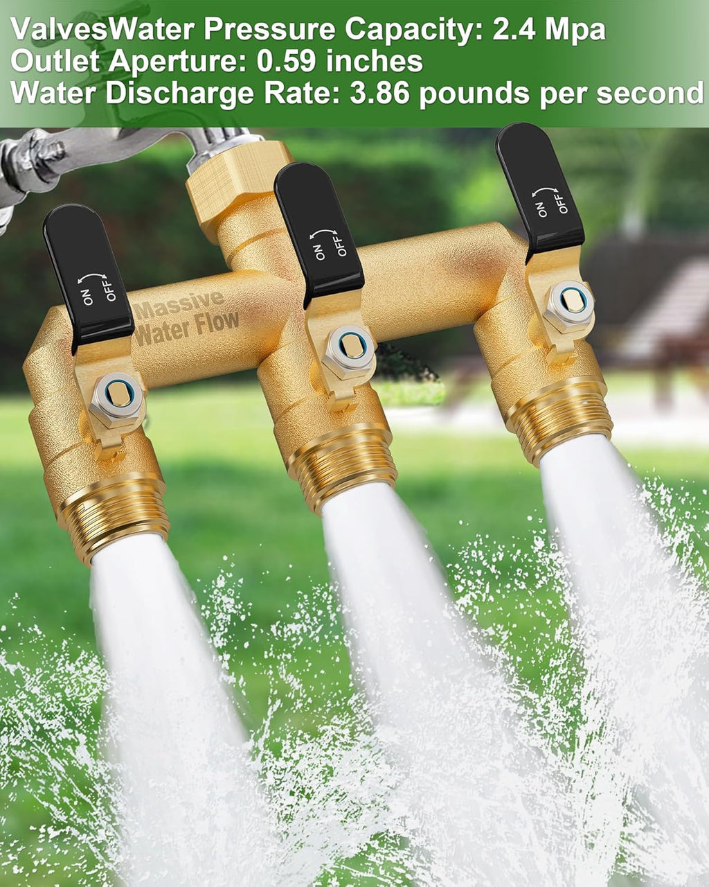 3 Way Hose Splitter, Heavy Duty Full Flow Garden Water Hose Bib Spigot Splitter, Brass Rust and Freeze Resistant