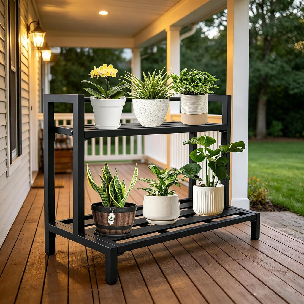 Aluminum Plant Stand Lightweight, Heavy-Duty Metal Plant Shelf | 2-Tier Rustproof Indoor Outdoor Flower Rack for Patio