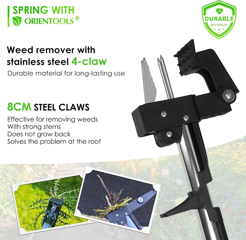 ORIENTOOLS Weed Puller, Stand Up Weed Puller, 32 to 41 inch Long Handle, Upgrade Detachable Telescopic Handle Garden