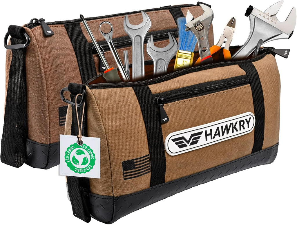 HAWKRY Heavy Duty Canvas Tool Bag Set of 2 – Waterproof Canvas Zipper Pouch, Garden Tool Bag, Construction Bags Heavy