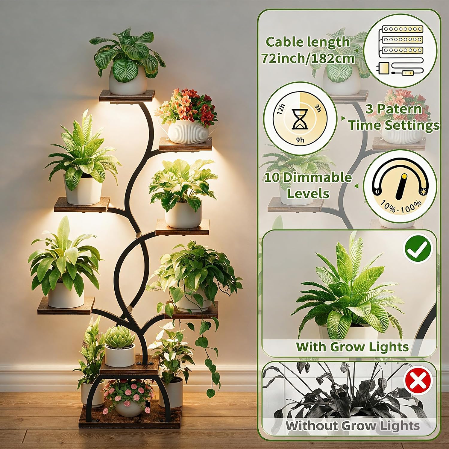 Plant Stand Indoor with Grow Light - 8 Tiered Corner Plant Shelf Indoor | 49" Plant Holder with Lights for Indoor